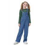 Rolanko Girls Jeans Bib Overalls, Baggy Denim Dungarees Jumpsuit for Big Kids, Blue Button, Tag Size:150