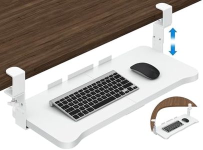 Kayfia Height Adjustable Keyboard Tray, Under Desk Keyboard Tray Slide Out With 45° Adjustable C Clamp For L Shaped Desk, 26" (31" Including Clamps) x 11.7" Computer Drawer For Ergonomic Typing, White