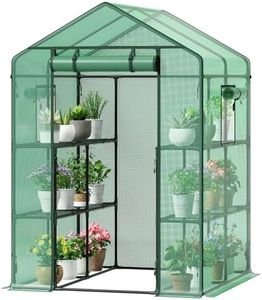 GreatBuddy Walk-in Greenhouse for Outdoors, High-Density PE Plant Cover with 2 Tiers of 8 Shelves, 4.5x4.5x6.5ft, Perfect for Plant Growing, 4 Ropes and Stakes Included