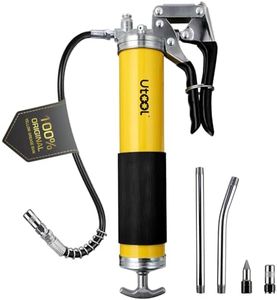 UTOOL Grease Gun, 8000 PSI Heavy Duty Pistol Grip Grease Gun Set with 14 oz Load, 18 Inch Spring Flex Hose, 2 Working Coupler, 2 Extension Rigid Pipe and 1 Sharp Type Nozzle Included, Yellow