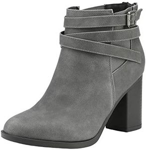 TOETOS Women's Chicago-03 Grey Faux Leather Pu Chunky Heel Ankle Boots Size 12 M US