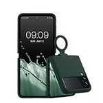 kwmobile Case Compatible with Samsung Galaxy Z Flip 3 5G - Case Soft Cover with Silicone Finish and Finger Ring Loop - Moss Green