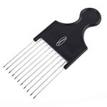 Fine Lines Afro Pick Comb - Metal Teeth for Curly Hair - Heat & Impact Resistant Afro Hair Combs - Antistatic Afro Hair Comb - Afro Metal Comb for Curly Hair – Thick Black Plastic and Antistatic Comb