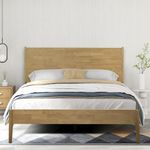 Acacia Haven Bed Frame with Headboard Solid Wood Platform Bed, Queen Bed Frame, Tall Headboard Natural Wood Bed Compatible with All Mattress Types, No Box Spring Needed, Quick & Easy Assembly, Oak