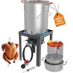 GasOne Turkey Fryer 30 QT Cooker Set and 10 QT Fish Fryer Craw Fish Boiler Steamer Complete Set,Black