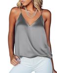 Ekouaer Tank Top with Adjustable Strap Basic Undershirt V-Neck Silk Cami Vest for Ladies Grey S
