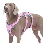 Huntboo Escape Proof Dog Harness, No Pull Reflective Harness with Lift Handle, Adjustable Pet Vest with Front and Back Leash Clips for Small Medium Large Dogs Walking Hiking Training (Pink,XL)