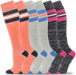 FLD Craftway Socks Women Men 6 Pairs, Knee High Best Support Circulation Socks for Running, Travel, Flight, Nurse