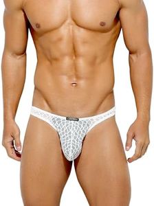 Casey Kevin Men's Thongs Underwear Sexy Lace G-String Bulge Pouch Breathable Panties White