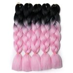 Lady Corner Ombre Braiding Hair 24inch Jumbo Braids High Temperature Fiber Synthetic Hair Extension 5pcs/Lot 100g/pc for Twist Braiding Hair (black/pink)