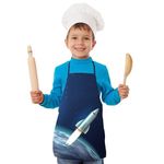 Hopcara® Space Apron for Boys & Girls | Waterproof Chef Apron for Kids | Washable Kids Apron for Painting Cooking Baking Sculpting | Adjustable Neck | Digital Printed HD Cotton Fabric Apron 3-7y