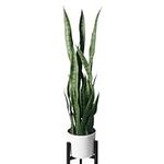 flybold Artificial Fake Snake Plants - Faux Indoor Plant - Modern Decor Artificial House Plant - Large Faux Sansevieria Plant with 28 Tall Leaves - Includes White Pot and Tripod - Green - 36in