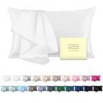 SUATIEN Mulberry Silk Pillow Cases Standard Size Silk Pillowcase for Hair and Skin with Zipper Soft Breathable Smooth Cooling Silk Pillow Case for Sleeping,Gifts for Women (White,20"X 26",1Pcs)