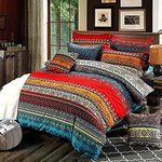 Bohemian Duvet Cover Set Full Colorful Floral Boho Striped Bedding Set Ultra Soft Microfiber Double Duvet Cover Southwestern Indian Tribal Reversible Bedding Exotic Style Decor Boho Comforter Cover