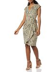 Amazon Essentials Women's Classic Cap Sleeve Wrap Dress (Available in Plus Sizes), Tan Animal Print, M