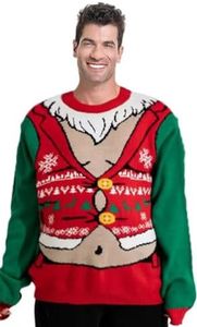 Ouksma Ugly Christmas Sweater for Men Women Knitted Long Sleeve Pullover Funny Novelty Sweater for Party, Santa Belly, Large