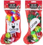 2 x Cat Toy Stockings - Festive Fun For Your Furry Friend. Balls, Mice, Bells - Everything your cat needs for Christmas