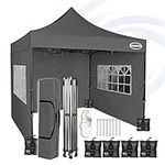 MAXIMUS HEAVY DUTY POP UP GAZEBO 3m x 3m COMMERCIAL MARKET STALL WITH 4 WEIGHT BAGS (4 Walls, Grey)