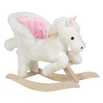 WOLTU Baby Rocking Horse Wooden Toddler Rocking Toy with Sound and Seat Safety Belt Plush Ride on Horse Kid Rocker Child Rocking Animal Gift for 1-3 Years Old, White and Pink, KSF001