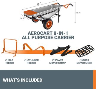 WORX Aerocart 8-in-1 Wheelbarrow, Yard Cart & Dolly – Multi-Use Tool