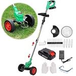 Weed Wacker,Electric Weed Eater,3-in-1 Cordless Weed Eater,Wheeled Lawn Edger,Telescopic and Folding Handle Weed Wacker Battery Powered,90° Head Adjustable Edger Lawn Tool for Yard,Garden (Green)