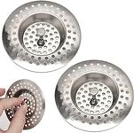 (Set of 2) Stainless Steel Kitchen Sink Strainer Plug with Upgrade Handle, Standard Strainer Drain Protector for Bathroom/Kitchen, Hair Catcher for Bathtub/Shower 3 inches 7.5 cm