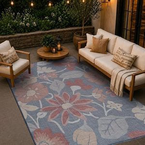 Loom&Crate Washable Indoor Outdoor Area Rug 12x15, Patio Rug, Navy Arden