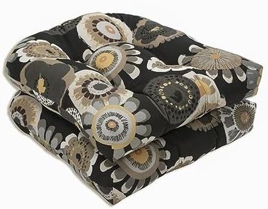 Pillow Perfect Indoor/Outdoor Black/Yellow Floral Wicker Seat Cushions, 2-Pack