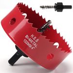 102mm Hole Saw, HSS Bi-Metal Hole Cutter with Drill Bit, Heavy Duty Hole Saw for Wood, Plastic, Drywall, Fiberglass, Red