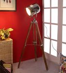 PRISTINE INTERIORS™ Brown Fabric Shade Tripod Floor Lamp with Black Base Silver Metal Shade Tripod Floor Lamp with Beige Base (Leo Nickle)