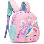 Tokeya Kids Backpack, School Bag for Girls Children Toddler with and Chest Strap Kindergarten Bookbag Cute Rainbow Horse Nursery Rucksack Bags for Preschool 1-5 Years, Pink