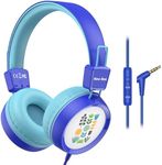 New bee Kids Headphones for School with Microphone KH20 HD Stereo Safe Volume Limited 85dB/94dB Foldable Lightweight On-Ear Headphone for PC/Mac/Android/Kindle/Tablet/Pad (Deep Blue)