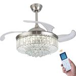 oltao Picola Silver Chandelier Fan with BLDC Motor, LED Light, Noiseless Retractable Blade, Summer/Winter mode And Remote