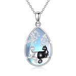 KQF Cat Necklace for Women Sterling Silver Moonstone Jewelry Cat Pendant Necklace for Women Girls Teens