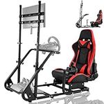 Dardoo Racing Simulator Cockpit with Monitor Stand - TV Mount&Red Seat fit for Logitech G923 Thrustmaster Wheels Fanatec WITHOUT Wheel Shifter Pedal and Display (Monitor Stand Cockpit - Red)