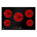 Baridi 77cm Built-In Ceramic Hob with 5 Cooking Zones, Black Glass, 8200W with Slider Touch Controls, Timer, Residual Heat Indicator and Child Safety Lock, Hardwired - DH175