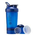 BlenderBottle Shaker Bottle with Pill Organizer and Storage for Protein Powder, Classic V2 ProStak System, 22-Ounce, Blue