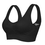 Litthing Women Wide Strap Bras Seamless Everyday Bra Soft Sleep Underwear Daily Netted Racerback Padded Breathable for Yoga Plus Size Black