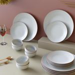 The Earth Store Handcrafted White Matte Brown 18 Piece Ceramic Dinner Set 6, Full Dinner Plates, 6 Quarter Plates, 6 Vegetable Bowls | Microwave & Dishwasher Safe | Dinner Diwali Gift Set