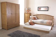 Deerchair Furniture MADRID WOODEN 3FT SINGLE DAY TRADITIONAL BED FRAME & TRUNDLE GUEST BEDSTEAD OAK MATTRESS NOT INCLUDED