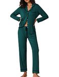 Ekouaer Women's Sleepwear Jersey Pajamas Long Sleeve Button-up Pjs Top and Long Pants (Green,S)