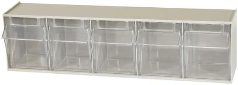 Akro-Mils 06705 TiltView Horizontal Plastic Storage System with Five Tilt Out Bins, 23-5/8-Inch Wide by 6-1/2-Inch High by 5-3/8-Inch Deep, Stone