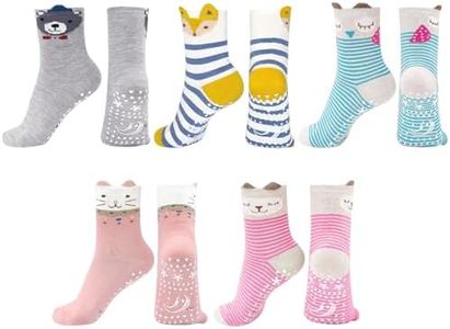 Hellomamma Non-Slip Toddler Socks - Cute Animal Crew Kids Socks with Grippers, Anti-Skid for Girls & Boys
