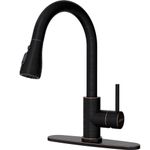 APPASO Kitchen Faucet, Brushed Nickel Kitchen Faucets with Pull Out Sprayer, Kitchen Sink Faucet, Kitchen Taps with Deck Plate, 1 Hole or 3 Hole Compatible, Robinet de Cuisine (Bronze)