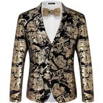 WULFUL Mens Blazer Floral Suit Jacket Slim Fit Stylish Blazer for Men Dinner Party Prom Wedding Tuxedo Jacket, Gold, Large