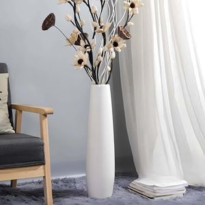 24" Tall Ceramic Floor Vase, GDSZJLJ White Large Decorative Vases for Modern Home Decor, Living Room, Minimalist Style Big Flower Vase for Pampas Grass, Flowers, Twigs, Office, Bedroom Décor