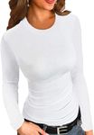 ZAWAPEMIA Womens Crew Neck Long Sleeve Stretchy Slim Fitted T Shirt Casual Trendy Clothing Basic Ribbed Tops L White