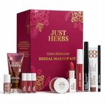Just Herbs Wedding Kit Glam Essentials With Matte Lipstick|Lip & Cheek Tint|Strobe Cream|Kajal|Sindoor|Eyeshadow Palette|Nail Paint|Serum Foundation|Blush Drops Makeup Kit For Women (Pack Of 9)