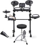 LyxJam 7-Piece Electronic Drum Kit Set, with Real Mesh Fabric 209 Preloaded Sounds, 50 Play-Along Songs, Recording Capability & Kick Pad, Drum Sticks, Drum Throne Stool