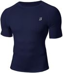 Roadbox Compression Shirt Men Short Sleeve, Cool Dry Base Layer Athletic Undershirts, Workout T-Shirt for Sports Gym Running Navy Blue